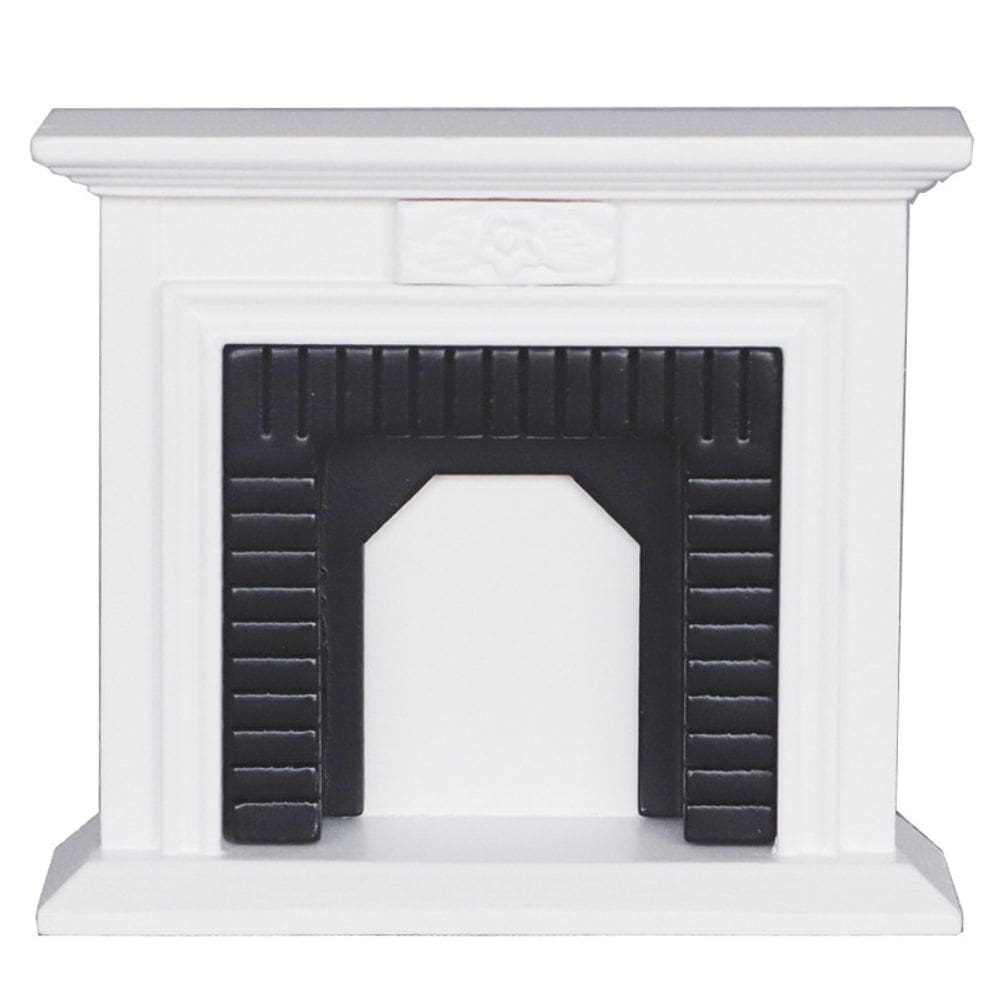 Lareira de casa de bonecas em miniatura: lareira de madeira branca em escala 1:12
