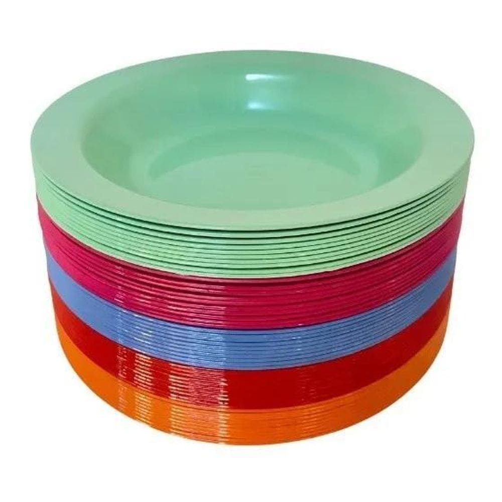 2X Pratos Fundos Redondo Plástico P Refeições - Kit 30 Unida