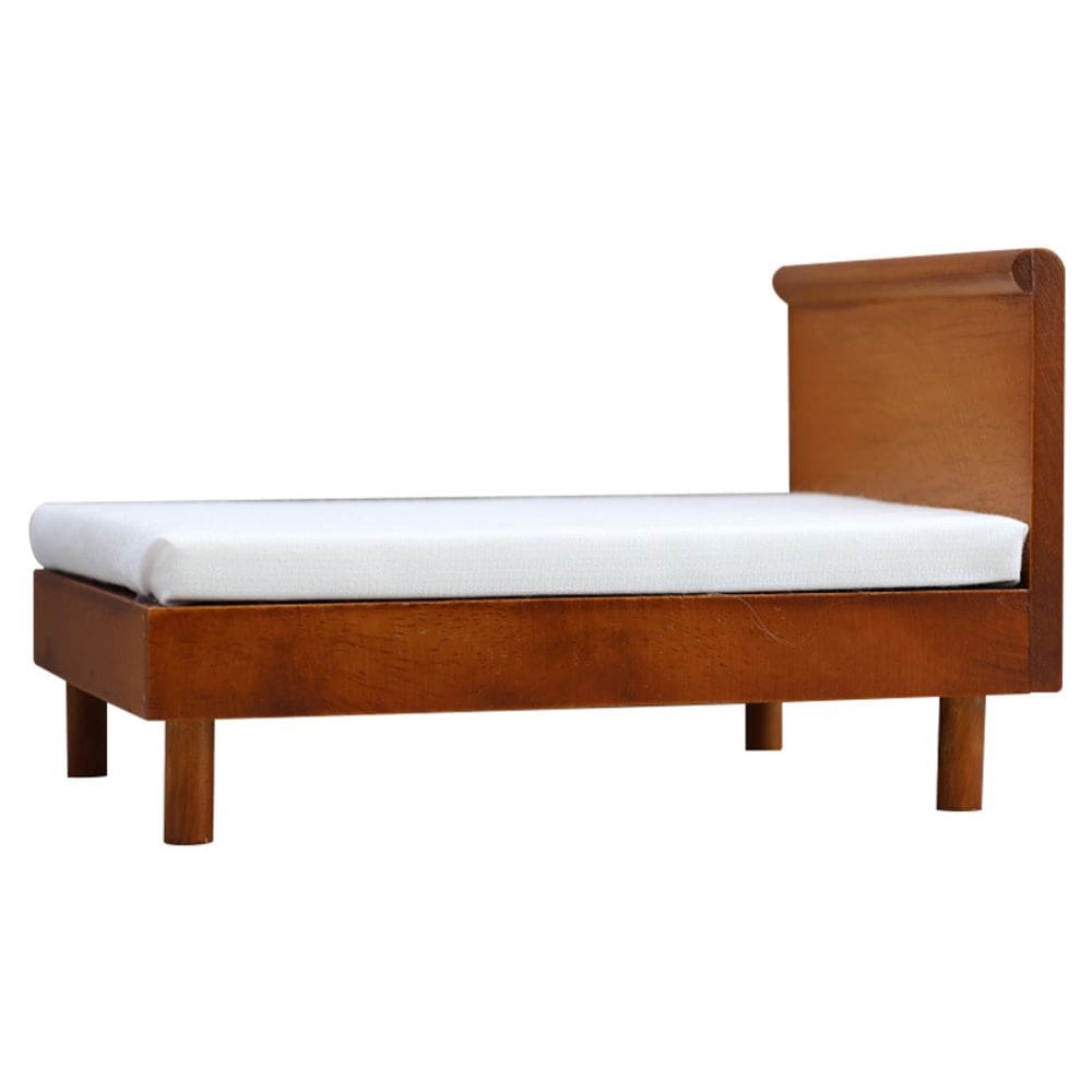 Móveis de casa de bonecas em miniatura, cama individual de madeira, escala 1:12