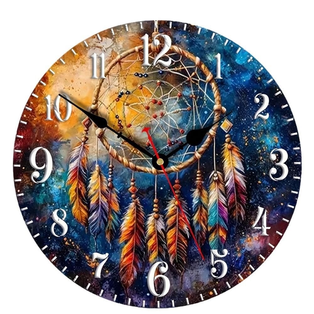 Relógio de parede Dreamcatcher Vintage Feather & Wolf Totem Design
