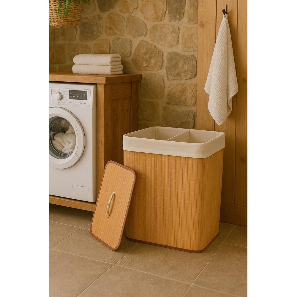 Cesto De Bambu Com Alças 2 Compartimentos 52X32X60Cm Mek