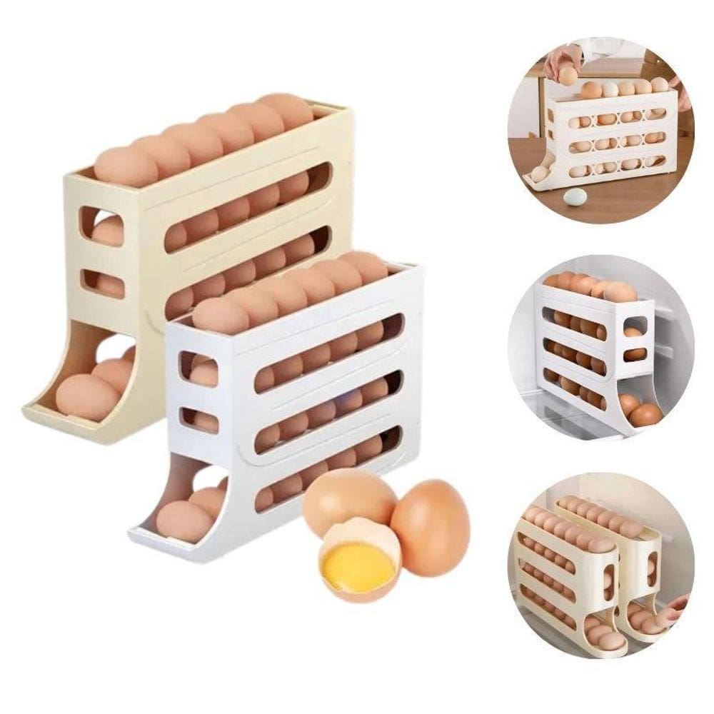 Kit 03 Porta Ovos Gaveta Dispenser Com Sistema Deslizante