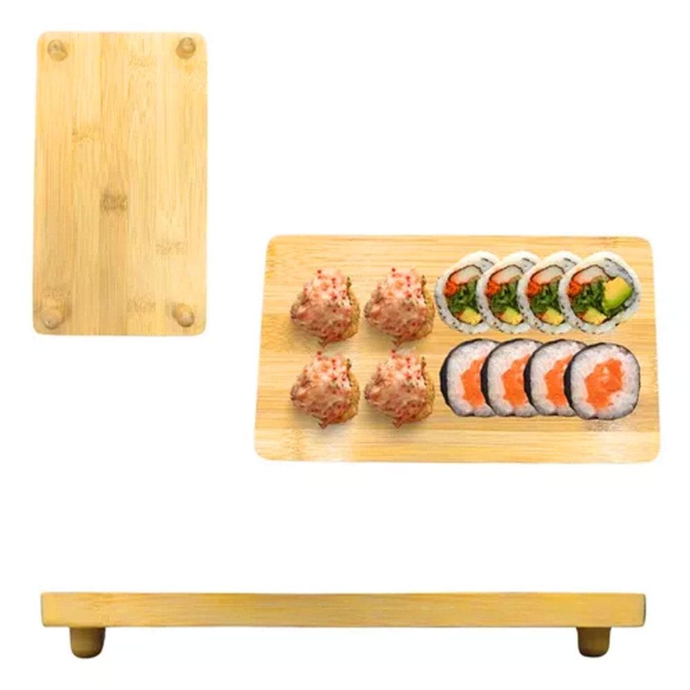 Kit 2 Bandeja Bambu 21Cm Prato Sushi Restaurante Multiuso