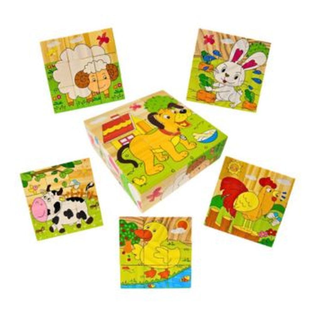 Quebra Cabeca em Blocos Animais da Fazenda 9 Pecas 6 Desenhos Montessori Yins Kids Pedagogico