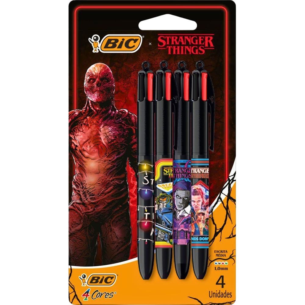Caneta Esferográfica 4 Cores Stranger Things Temps 1 a 4 Bic