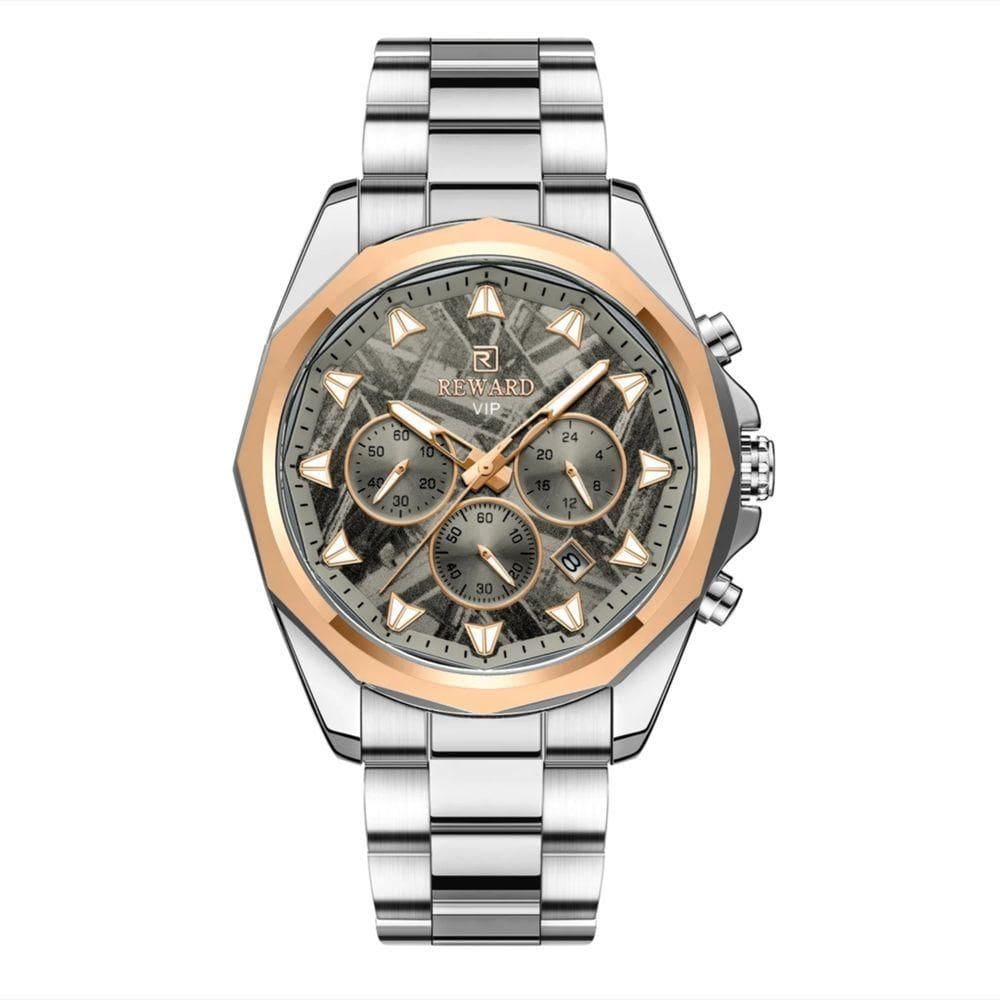 Relógio De Aço Inoxidável Masculino Com Cronógrafo à Prova D´agua Prata Rose