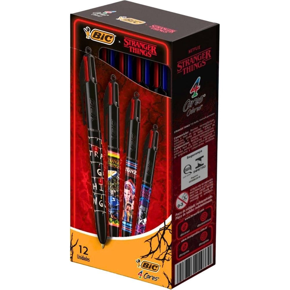 Caneta Esferográfica 4 Cores Caixa C/12 Stranger Things Bic