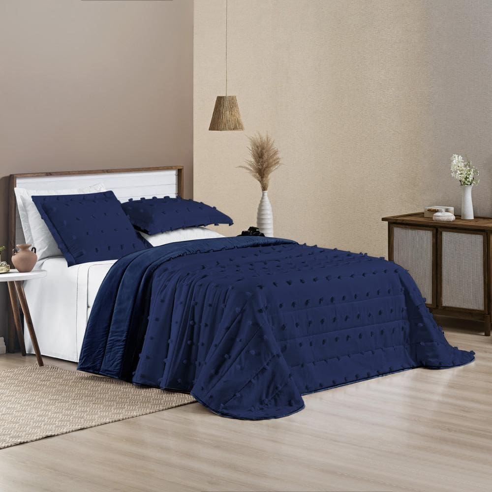 Conjunto Cama K.S. Istambul Colcha Poppy 300 Fios Azul