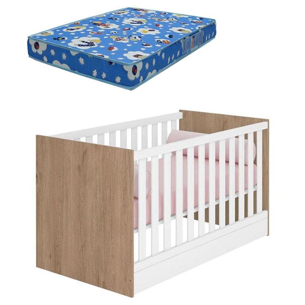 Berço Americano 100 Doce Sonho Carvalho Rústico TOQ Branco com Colchão Tendtudo - Qmovi