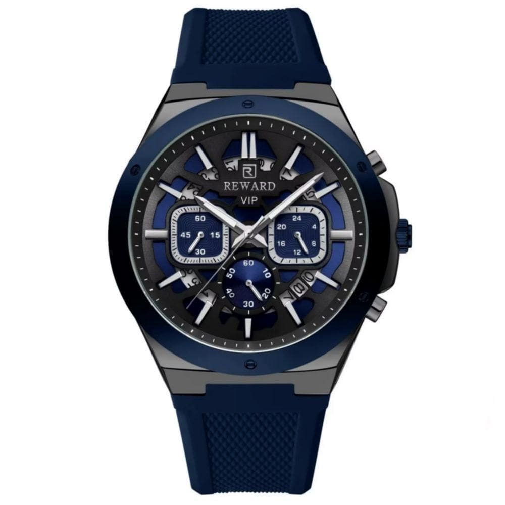 Relogio Masculino Quartzo Multifuncional Casual Pulseira De Silicone Impermeavel Azul