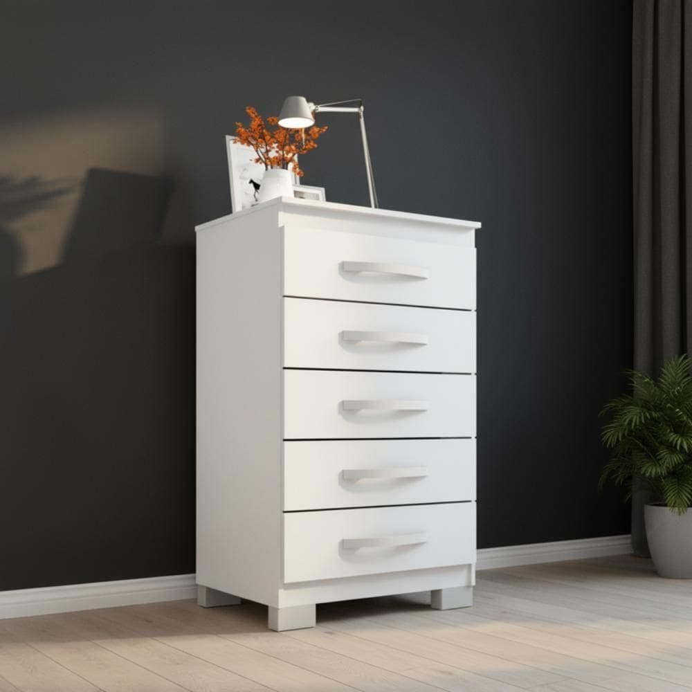 Cômoda 5 Gavetas Compacta Para Quarto Branco