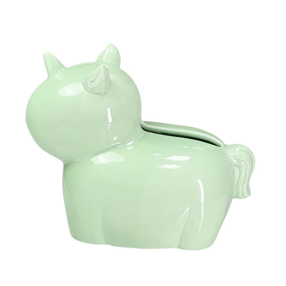 Tampa de caixa de lenços de cerâmica em forma de unicórnio verde para escritório doméstico