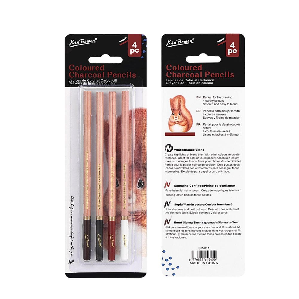 Conjunto de lápis de carvão colorido, 6 unidades — White Sanguine + Art Case