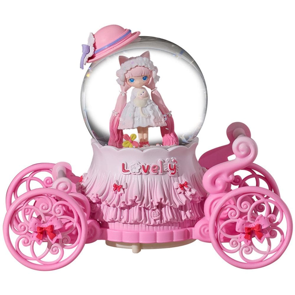 Caixa de música Lolita Princess Crystal com base de carruagem rosa