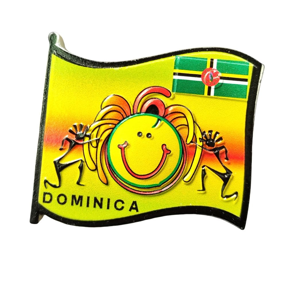 Imã de geladeira, bandeira da Dominica, resina 3D, lembrança de rosto sorridente