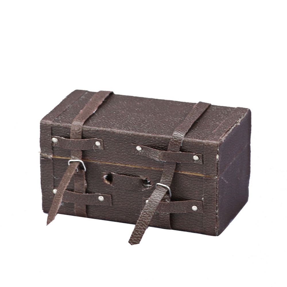 Mala vintage em miniatura Dollhouse em escala 1:12 marrom retrô