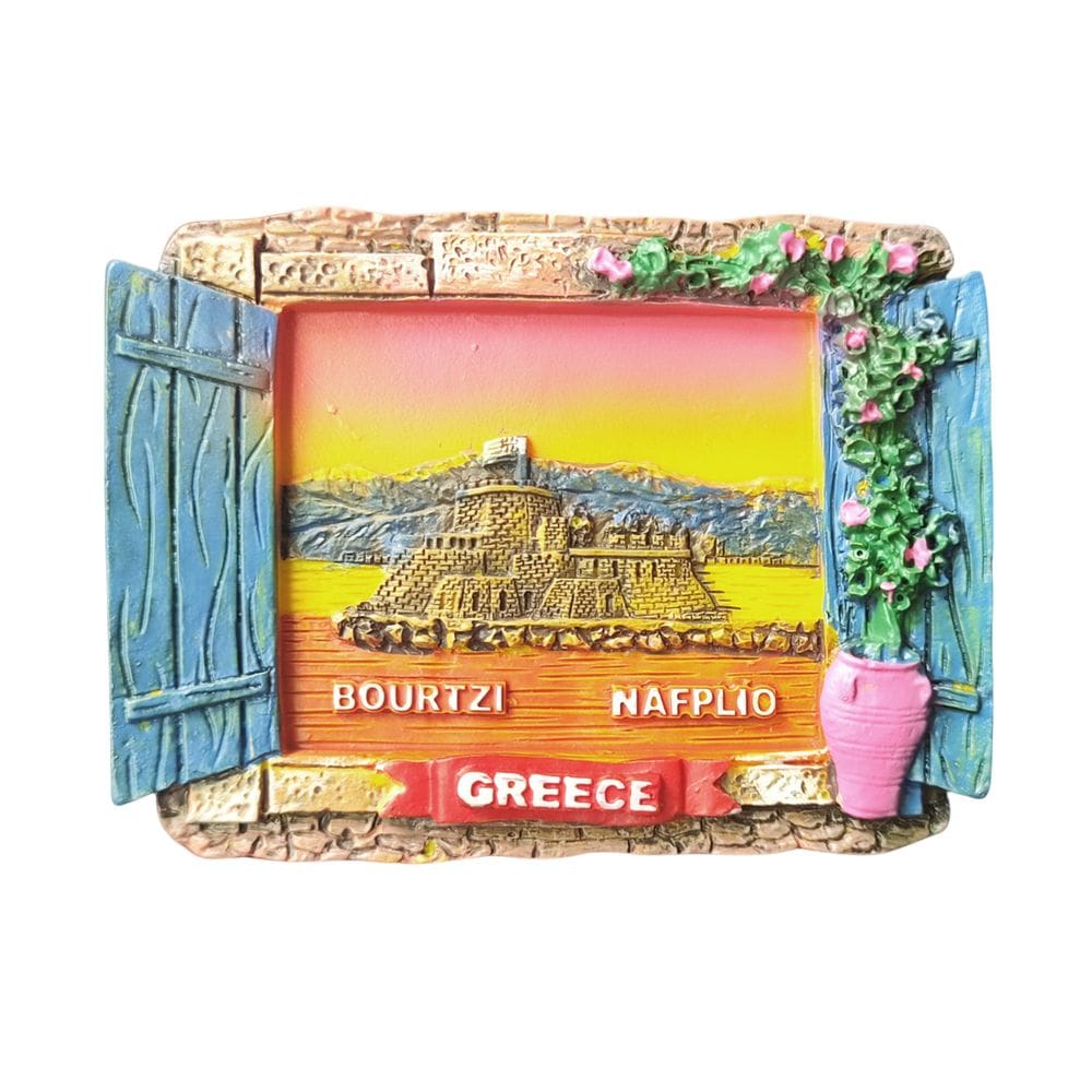 Ímã de geladeira Bourtzi Castle Greece Resina pintada à mão em 3D