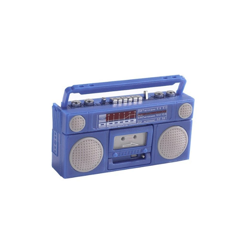 Móveis de casa de bonecas em miniatura, modelo de rádio azul retrô