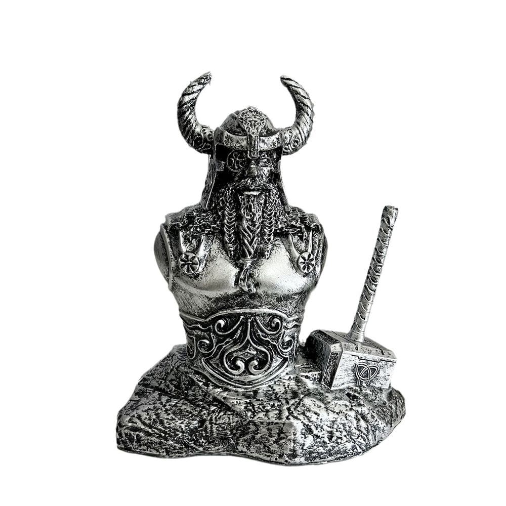 Estátua de resina do deus nórdico Thor 14,5 cm com martelo Mjölnir