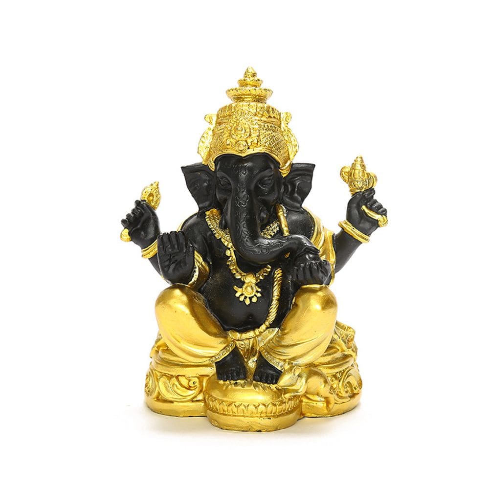 Estatueta de resina de estátua de Ganesha, 8x6x12,5 cm, deus hindu, preto/dourado