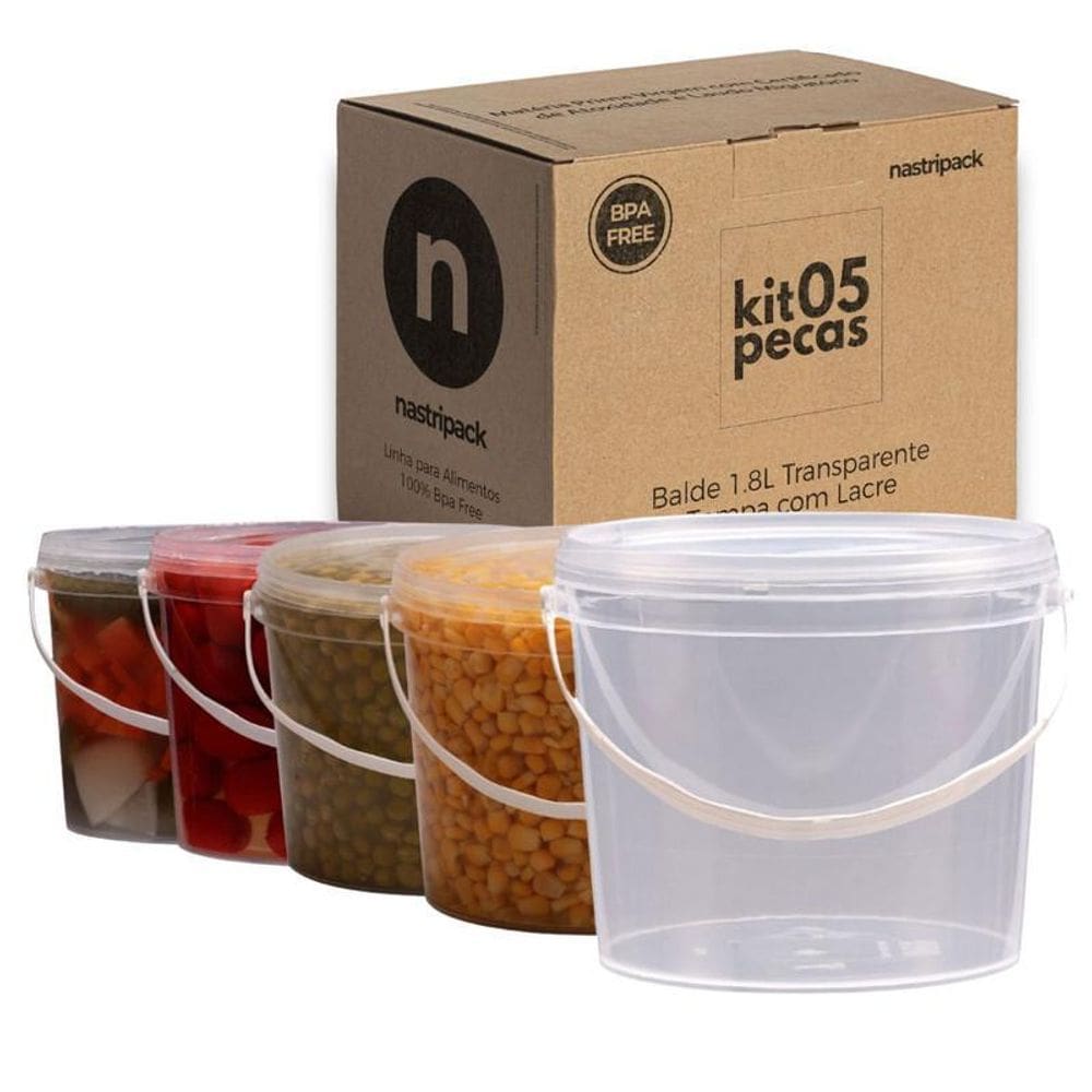 Balde De 1.8L Transparente 5 Pçs