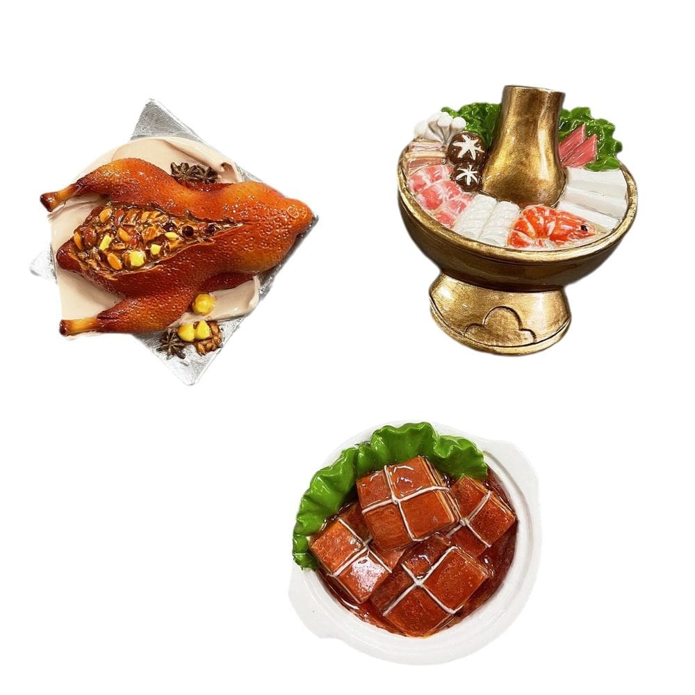 Imã de geladeira, resina 3D, decoração de alimentos Beijing Hotpot (3 unidades)
