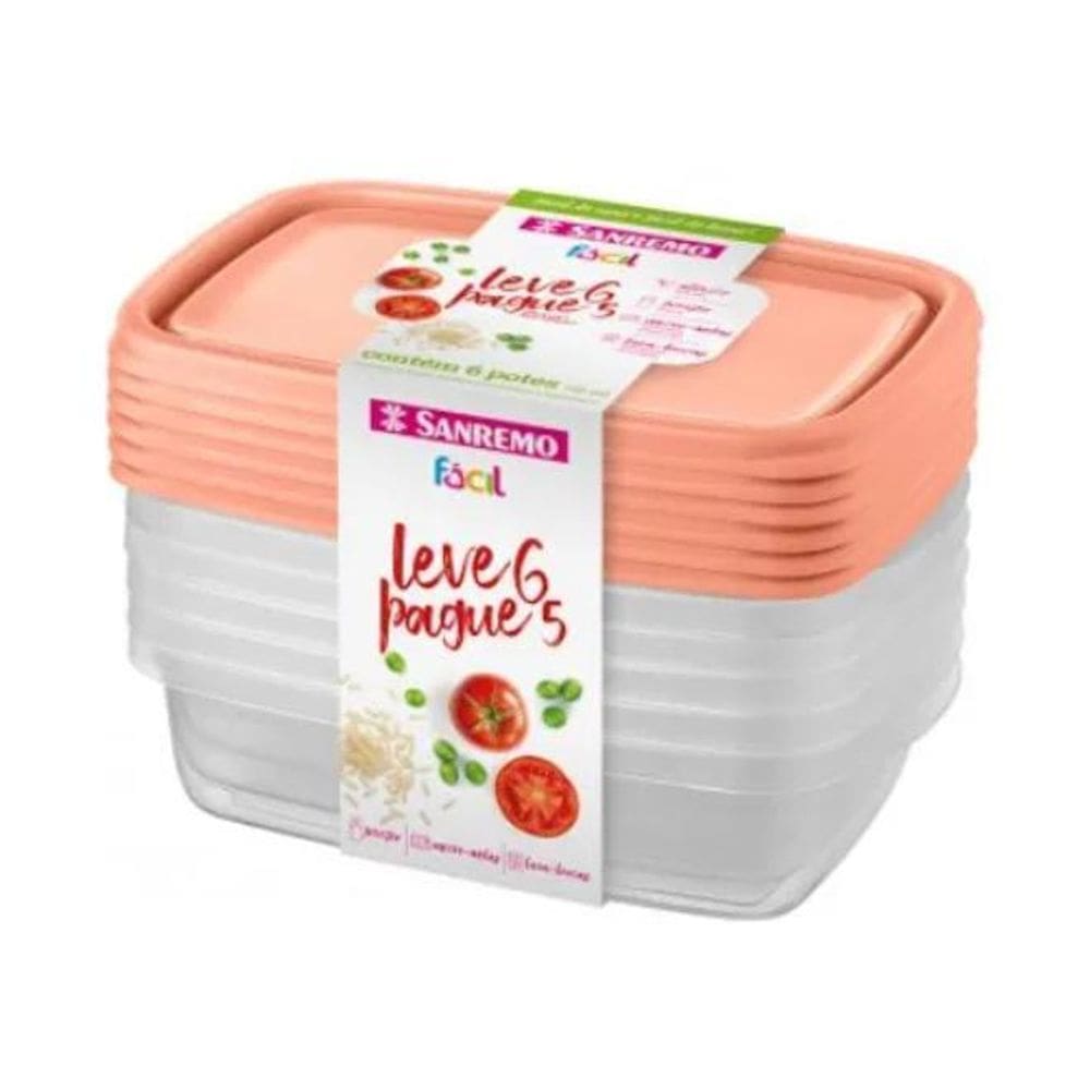 6 Pote Plástico Retangular 785Ml Microondas Freezer Bpa Free