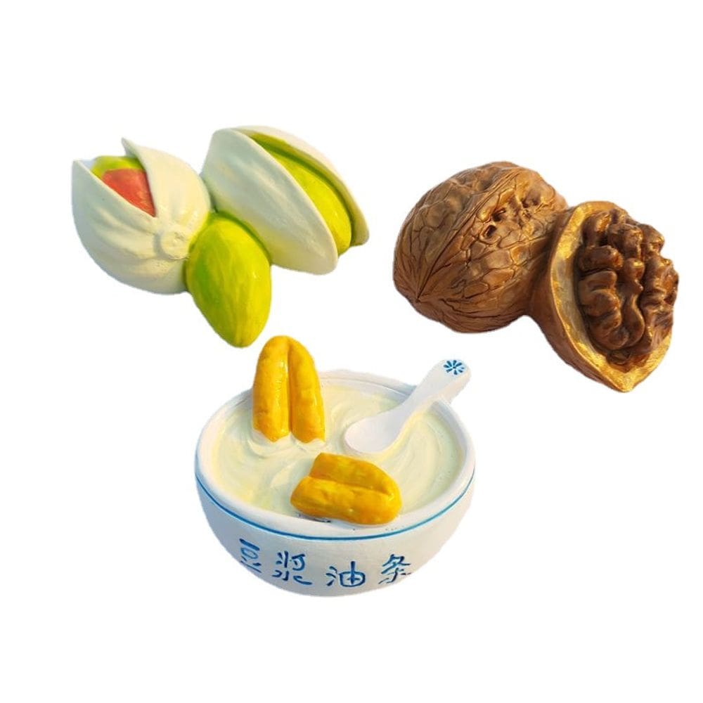 Conjunto de ímãs de geladeira, 3 peças de resina 3D, pistache, leite de soja