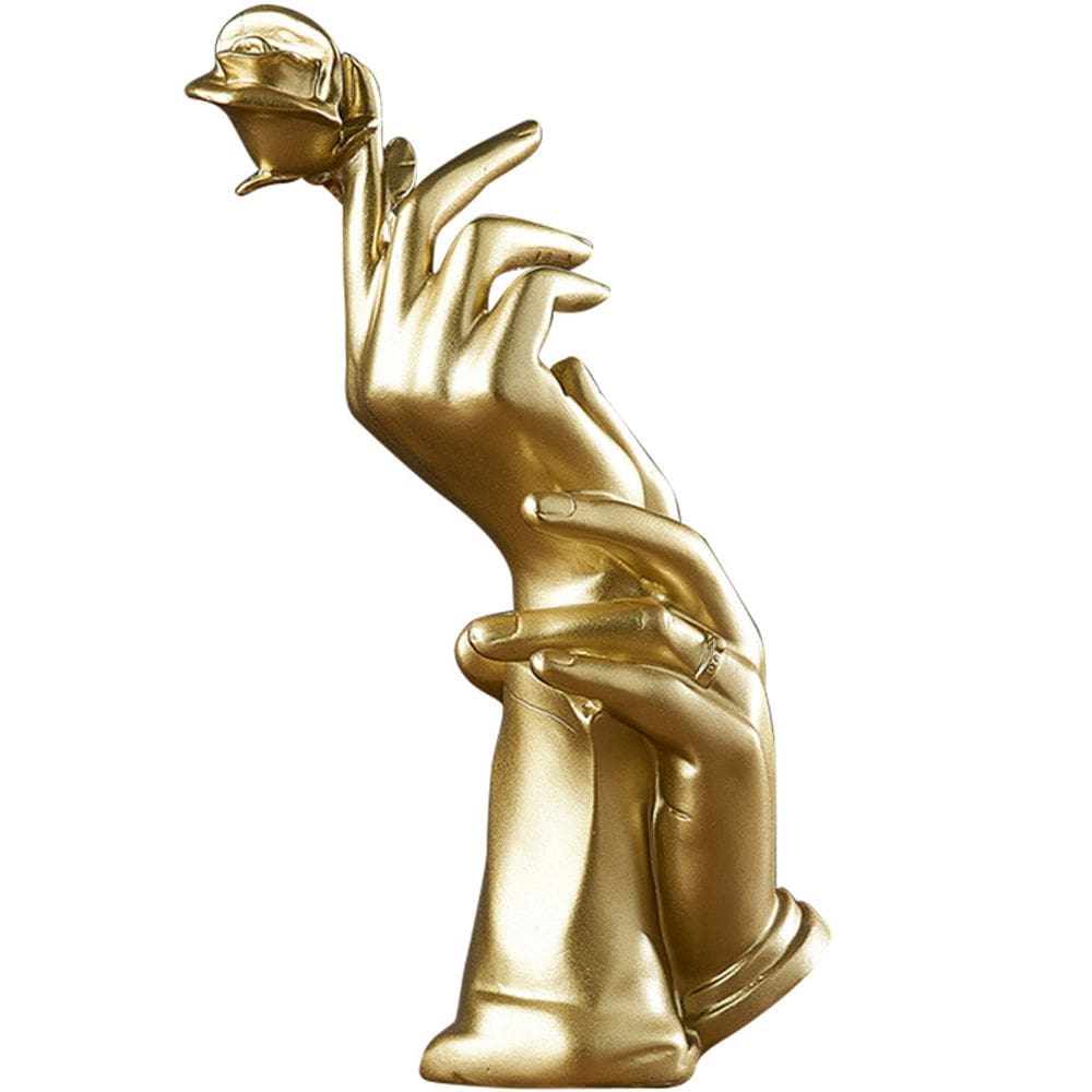 Escultura nórdica de luxo dourada segurando resina rosa de 17 cm