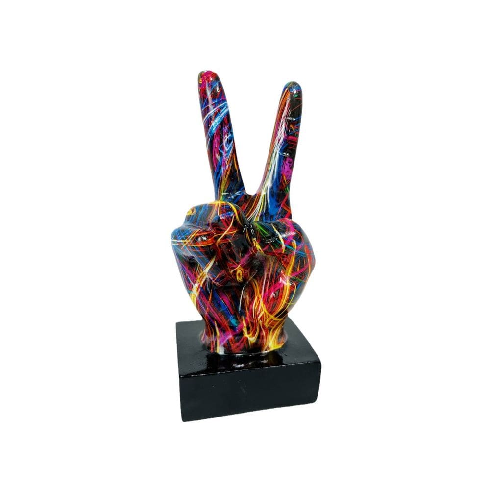 Escultura: resina, estátua da vitória, mão colorida da paz, 16,3 cm