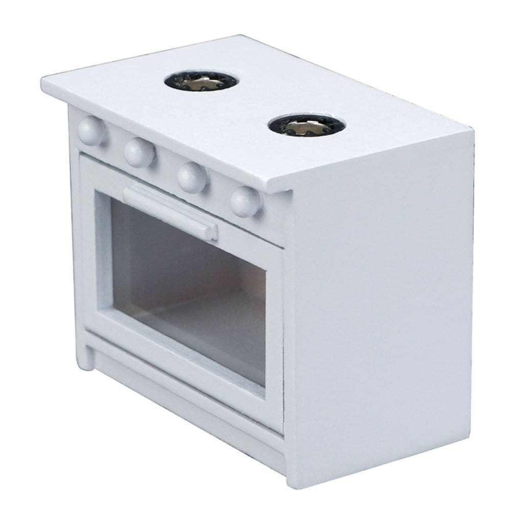 Fogão Dollhouse em miniatura de madeira branca em escala 1:12