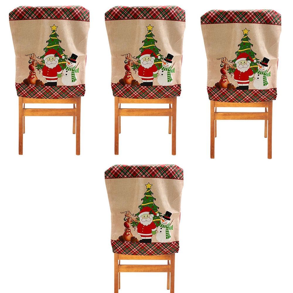 Capa de Cadeira Natal Natalina Kit 4 Uni Enfeite Encosto Mesa de Jantar Familia Reuniao