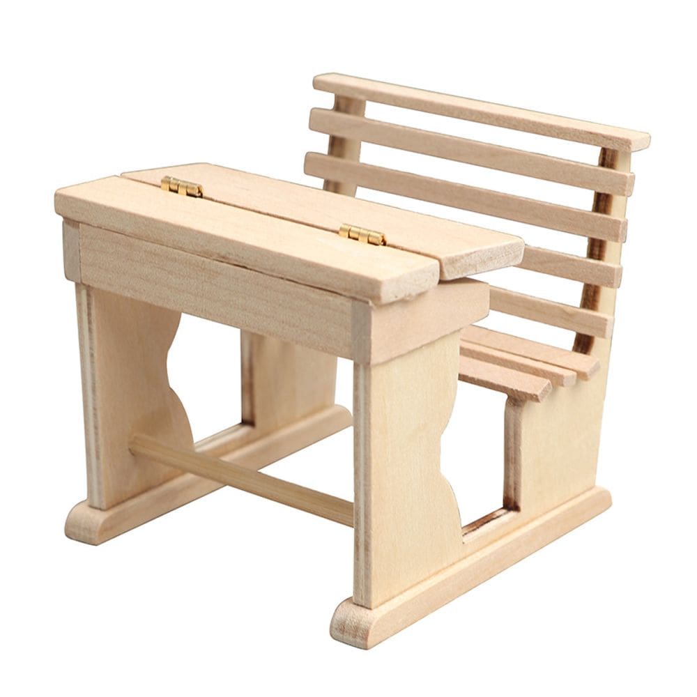 Móveis de casa de bonecas em miniatura, mesa escolar de madeira em escala 1:12