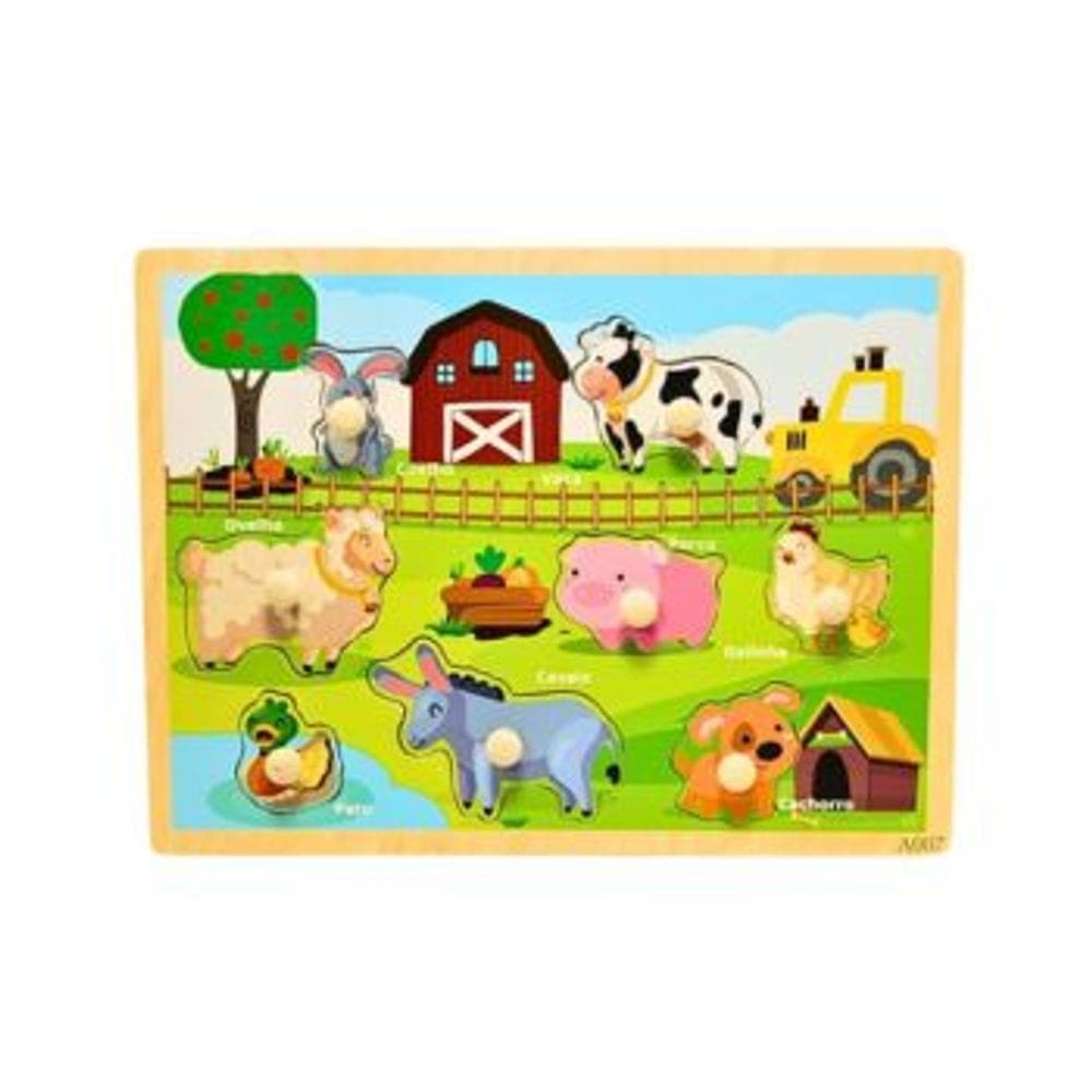 Jogo de Encaixe Animais na Fazenda com Pino Montessori Yins Kids Brinquedo Didatico Pedagogico