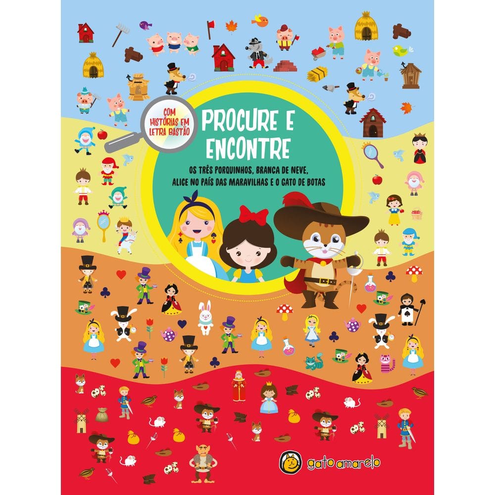 Procure e Encontre - Os Três Porquinhos, Branca de Neve, Alice no País Maravilhas e o Gato de Botas
