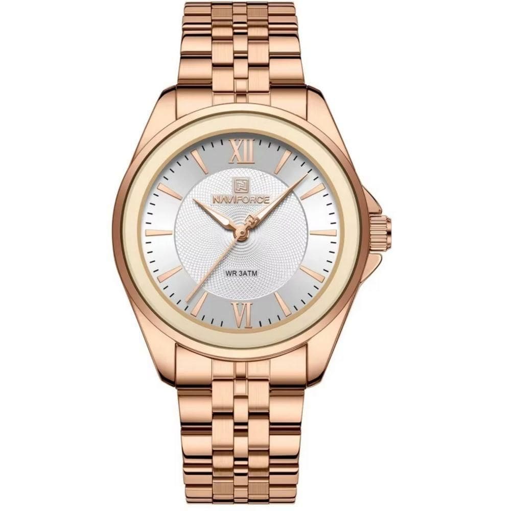 Relógio Redondo Feminino Design Simples Em Aço Inoxidável 3atm Branco