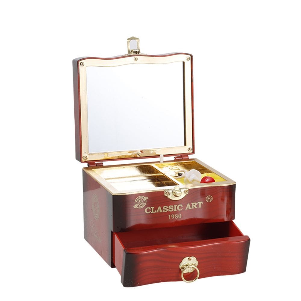 Caixa de música Ballerina com espelho e gaveta de joias 13,5 x 11,5 x 10 cm