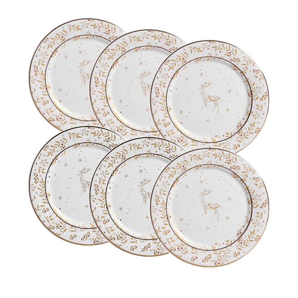 Conjunto de 6 Pratos de Sobremesa Christmas Lights de Cerâmica 20cm - Scalla