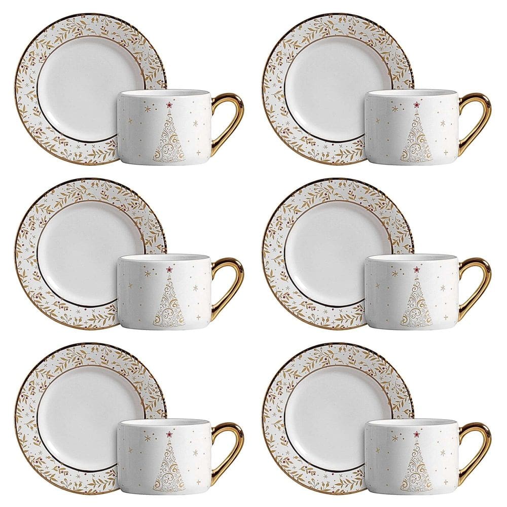 Conjunto de 6 Xícaras de Chá com Pires Christmas Lights de Cerâmica 200ml - Scalla