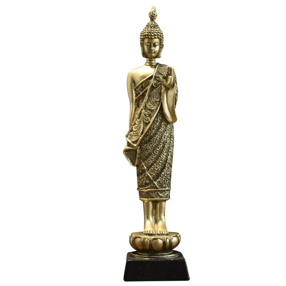 Escultura de figura de Buda em pé em resina para decoração de casa