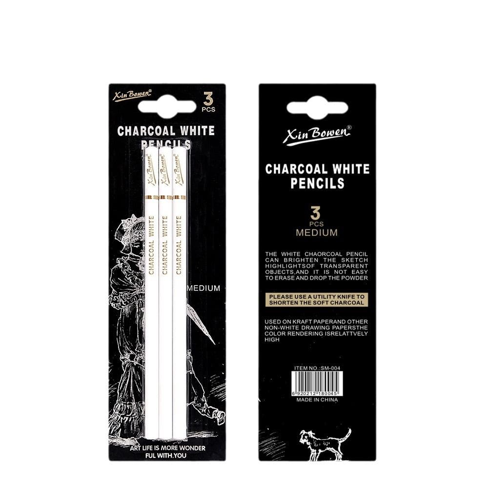 Conjunto de lápis de carvão branco, 6 unidades - lápis de carvão macio médio