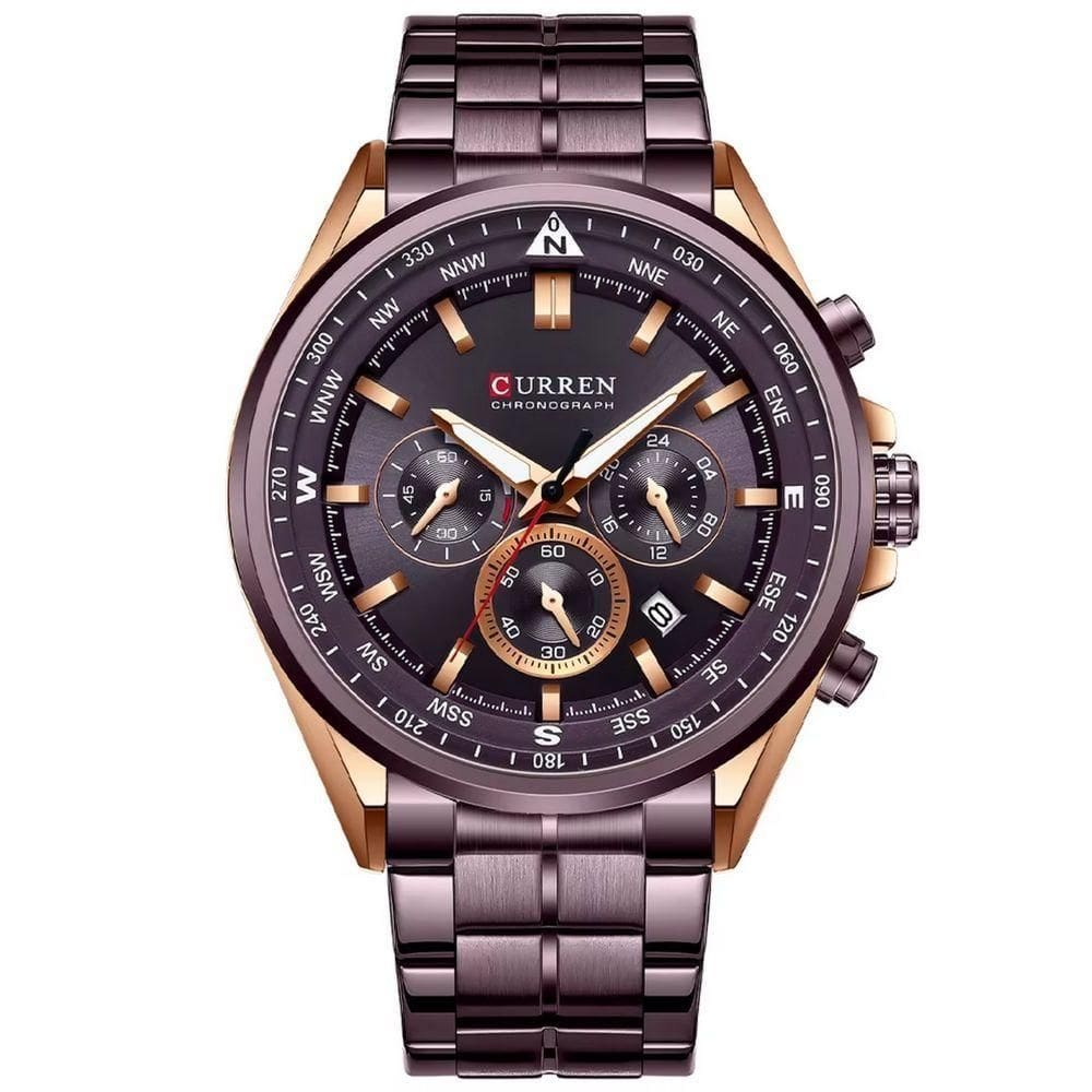 Relógio De Pulso Masculino Aço Inoxidável De Quartzo Casual Esportivo Marrom