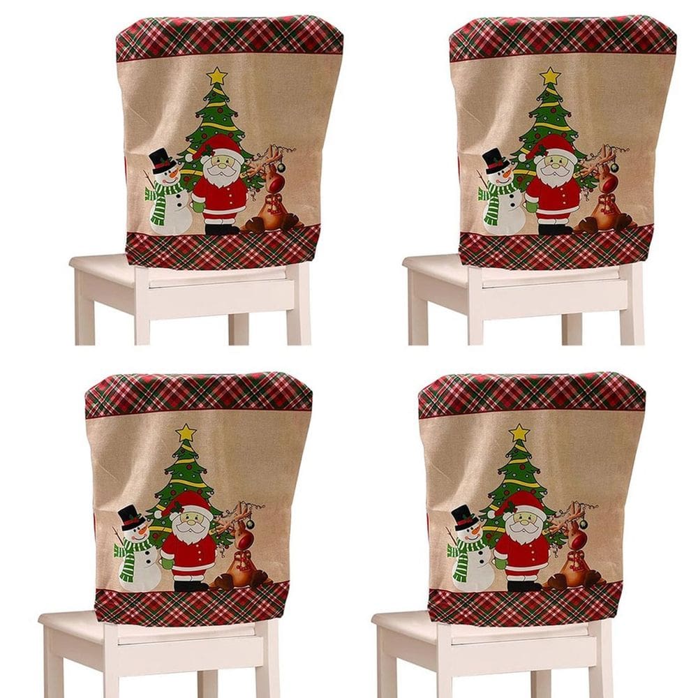 Capa de Cadeira Natal Natalina Papai Noel Kit 4 Uni Encosto Mesa de Jantar Familia Festa Fim de Ano Confraternizaçao