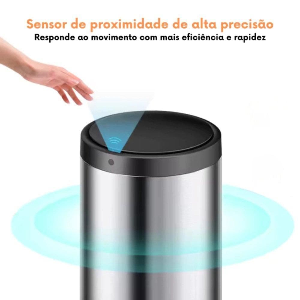 Lixeira Automática Redonda Em Aço 40 Litros Sensor - Inox