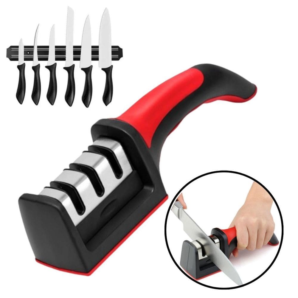 Afiador 3 Opções Amolador Vermelho Inox