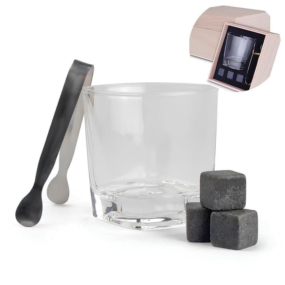 Conjunto Luxuoso Para Whisky: Copo, Pegador De Gelo E Cubos De Pedra-sabão Em Caixa Elegante