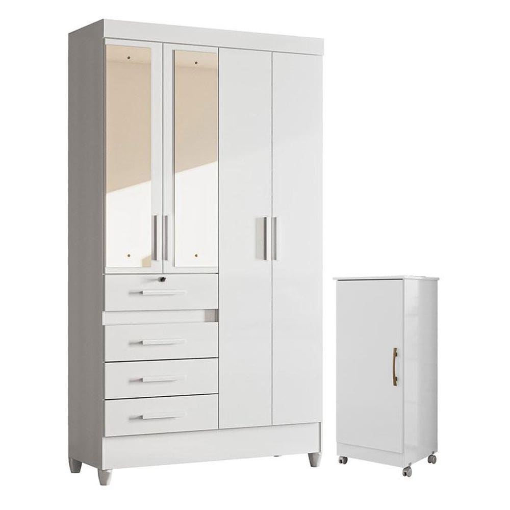 Guarda Roupa Infantil Sobral com Espelho e Armário Multiuso Lírio Branco Brilho - Moval