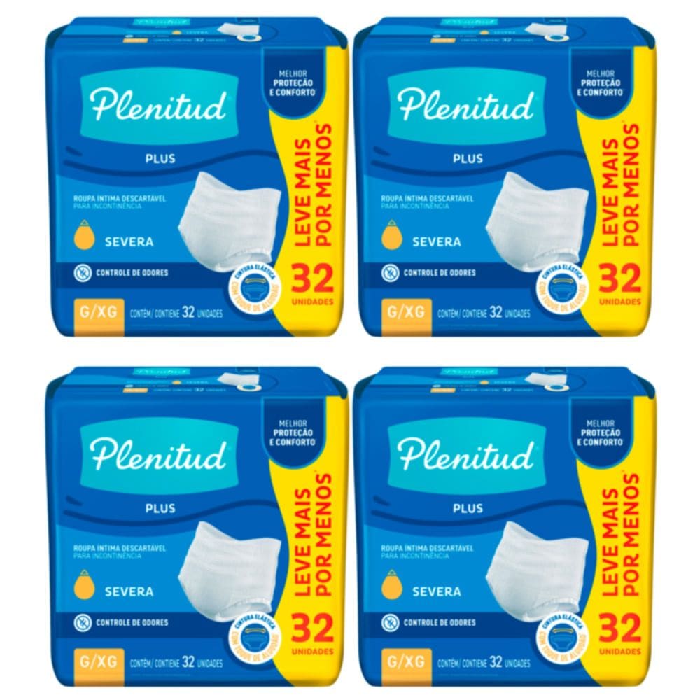 Kit 4 Roupa Íntima Plenitud Plus Unissex Tamanho G/XG 32 Unidades Descartáveis
