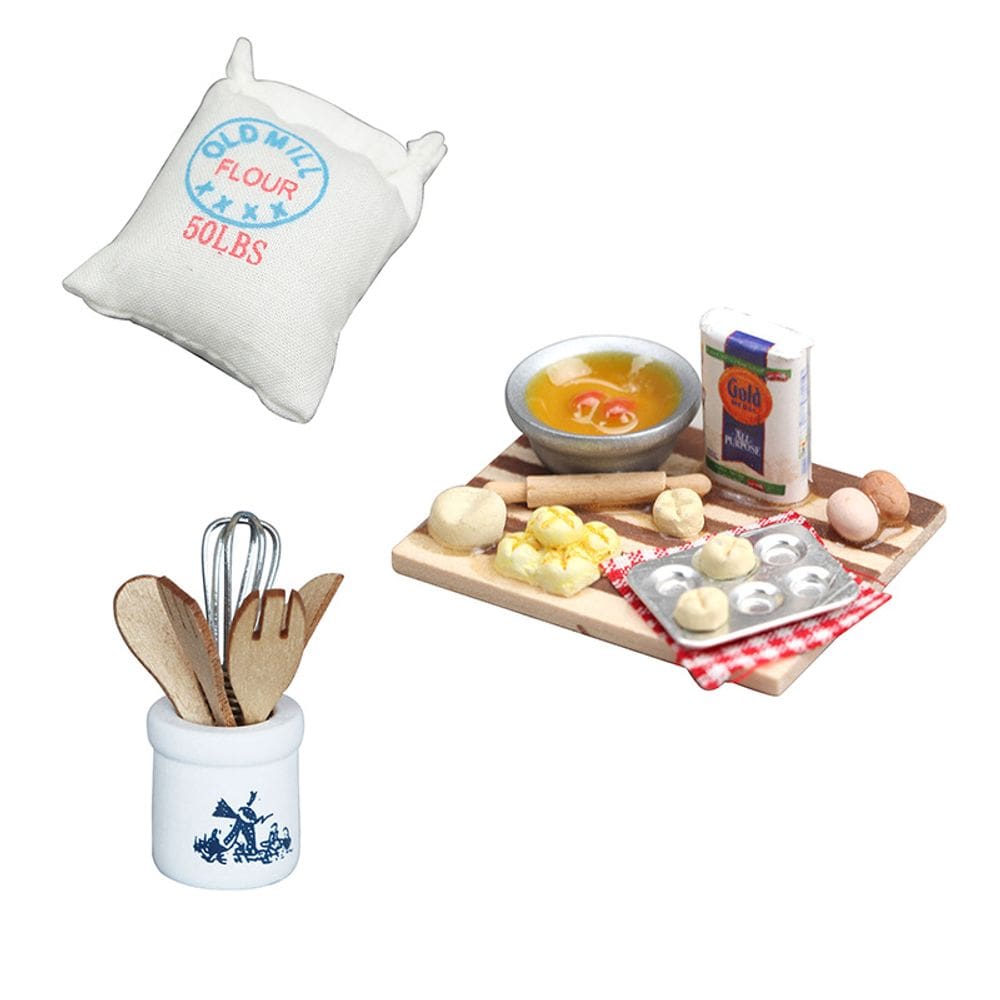 Conjunto de cozinha Dollhouse em miniatura, mesa de sobremesas em escala 1:12