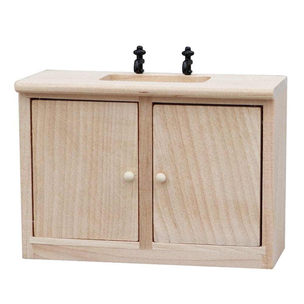 Armário de pia de cozinha em miniatura Dollhouse em madeira em escala 1:12